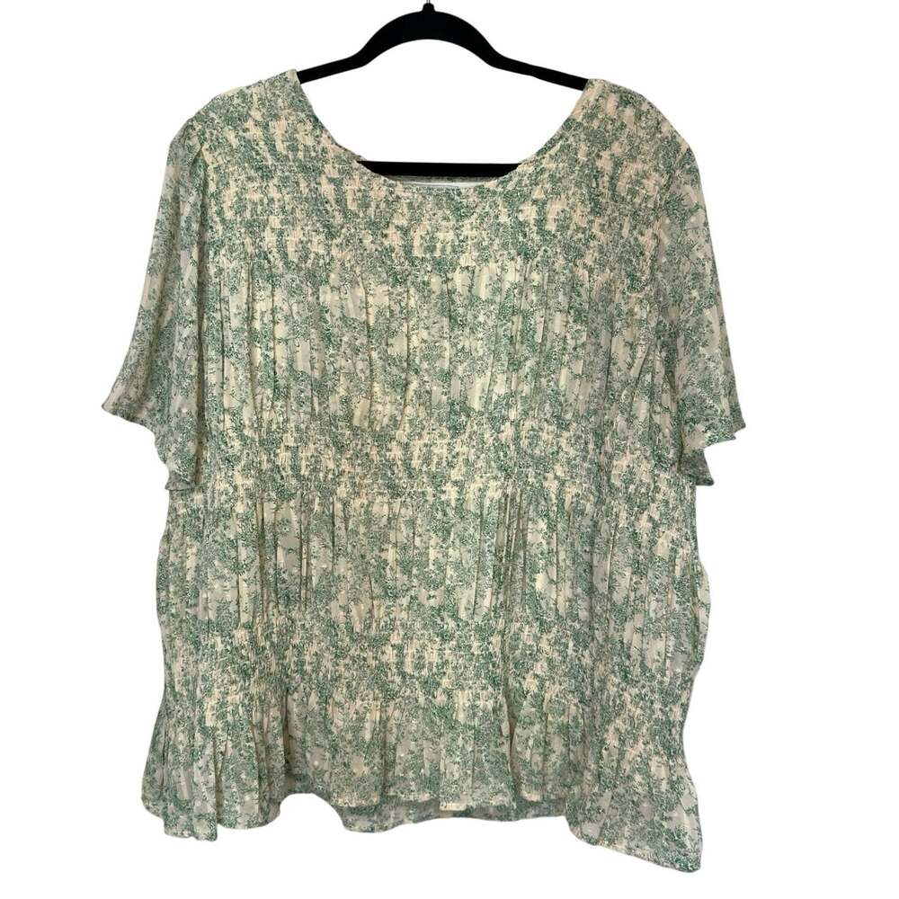 Polagram Ruffle Sleeve Peasant Chic Top 3XL Smocking Floral Cottage Countryside